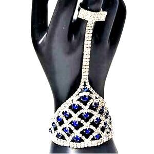Sweet Slave Bracelet w/Adjustable Ring *Blue & White* Rhinestones…